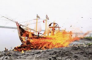 plague god boat burning